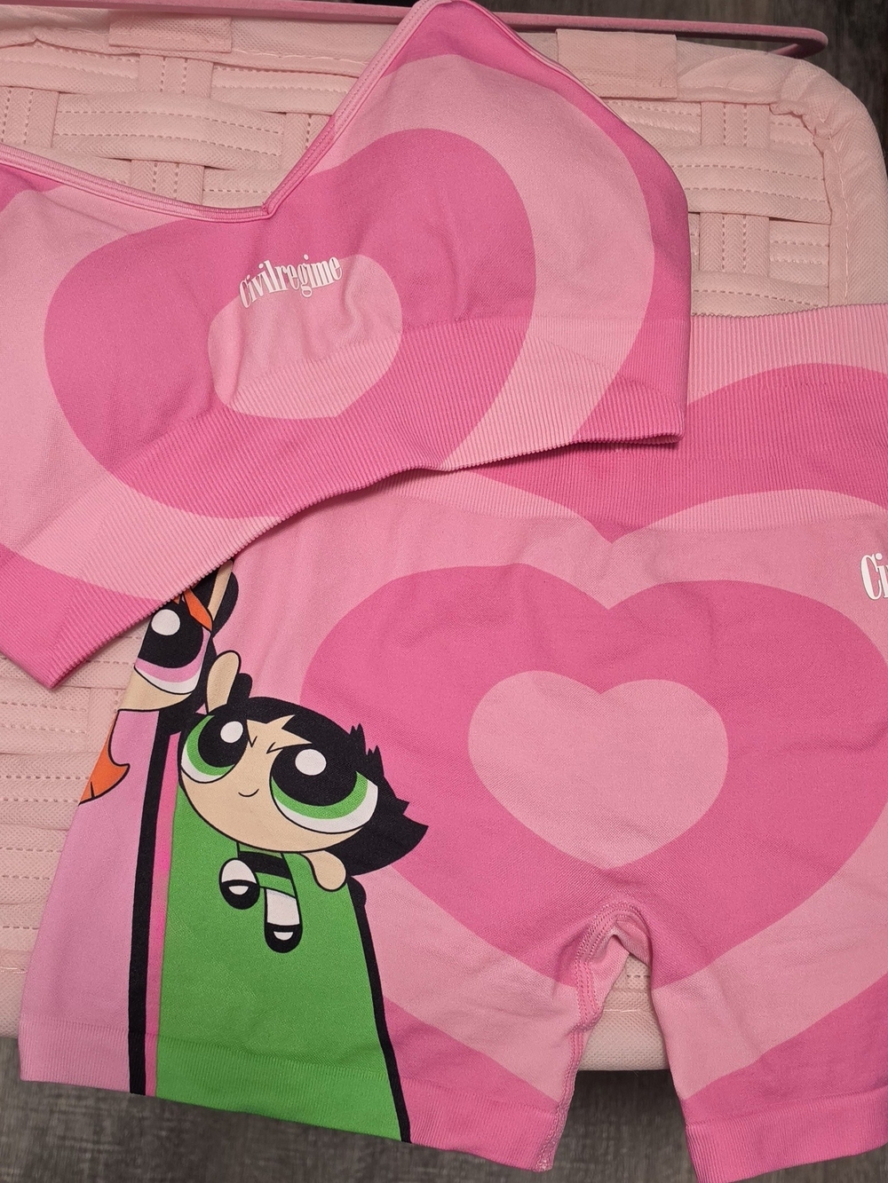 Civil Regime Pink Heart Sports Bra and Shorts Set - Women